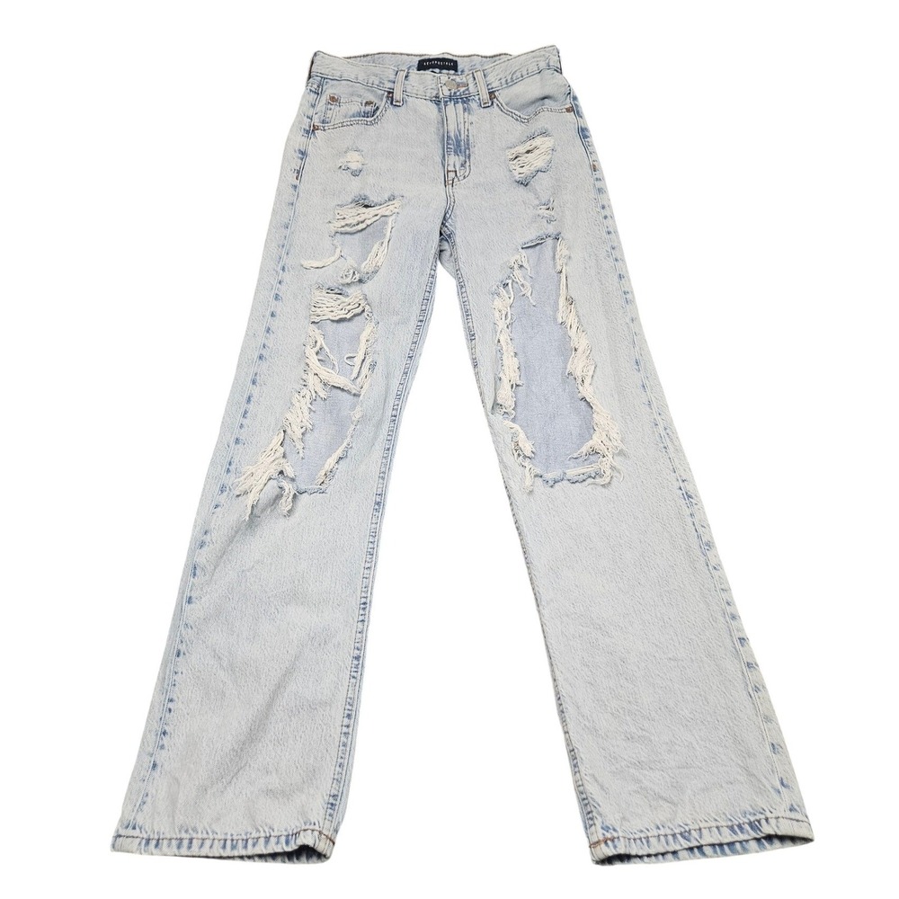 Aeropostale Jeans Womens 4 Light Wash 90s Baggy Distressed Ripped Denim Grunge